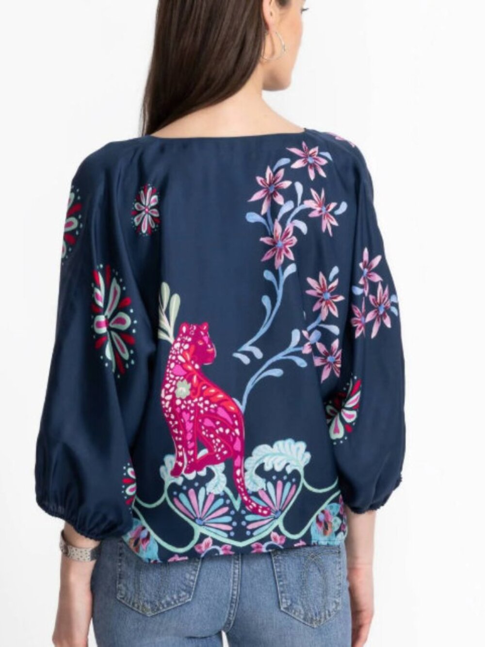 NWT Johnny Was Harlyn Button Front Silk-Blend Blouse Leana Color Size XL - Picture 2 of 8